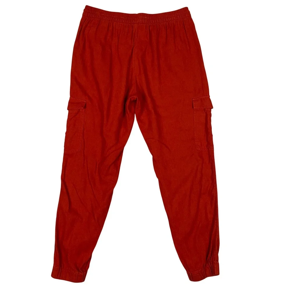 Banana Republic Linen Cargo Jogger‎ Pants Womens Small Cayenne